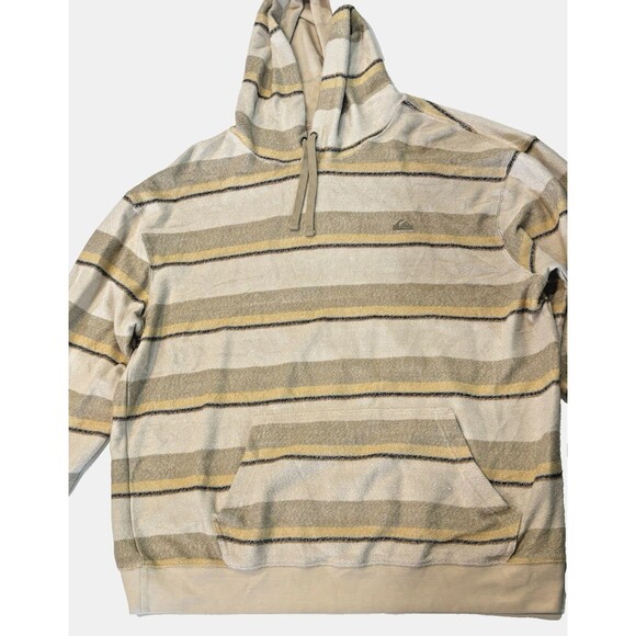 Quiksilver Otway Hoodie Beige Tan Striped Pullover Sweatshirt Men’s 2XL Surf - Picture 1 of 10